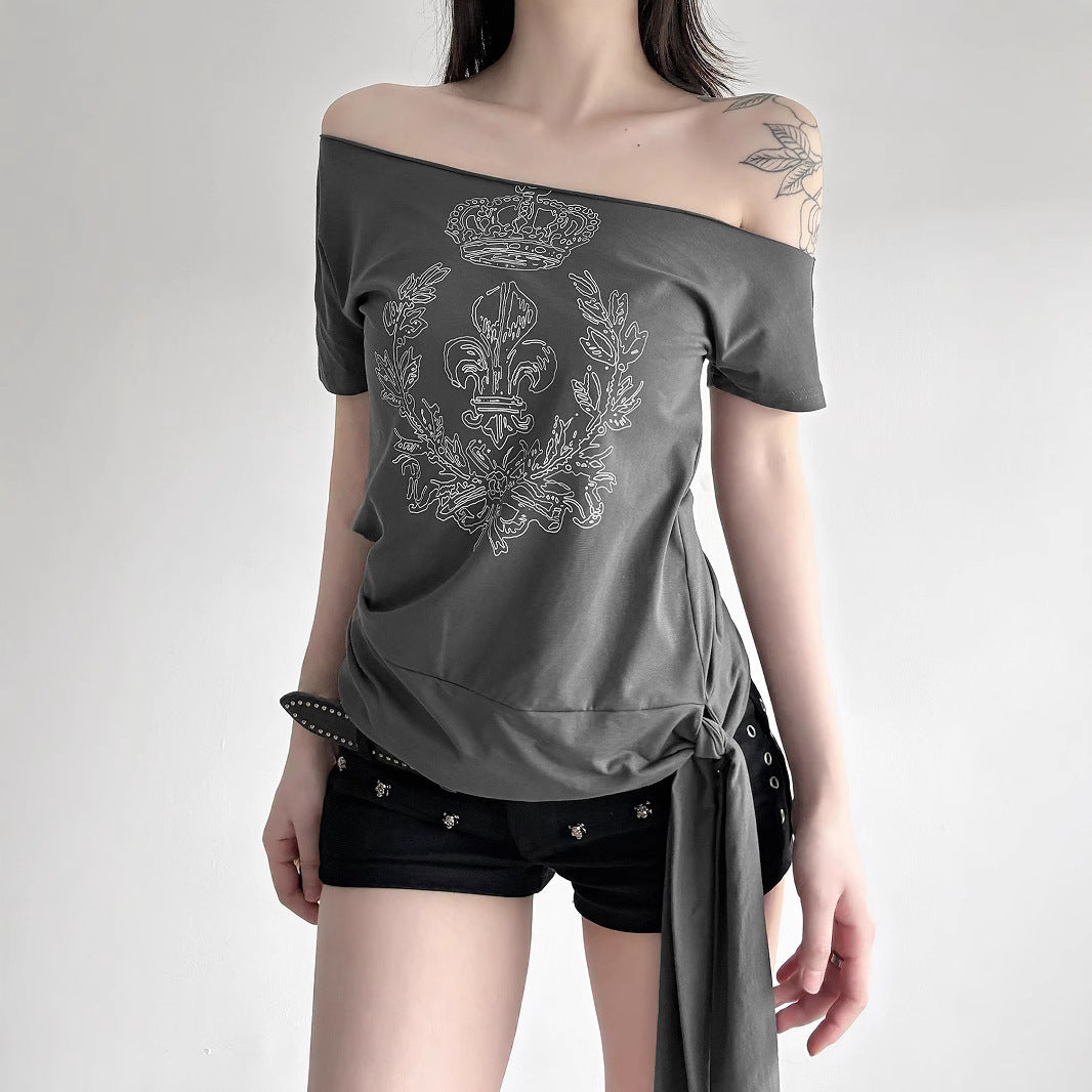 Damen asymmetrisches Top mit dekorativem Knoten EB