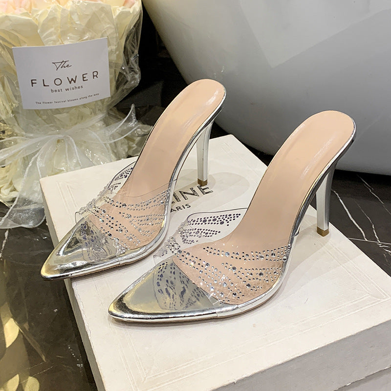 Damen Glamouröse High Heels mit funkelnden Strass-Akzenten und transparentem Obermaterial EB