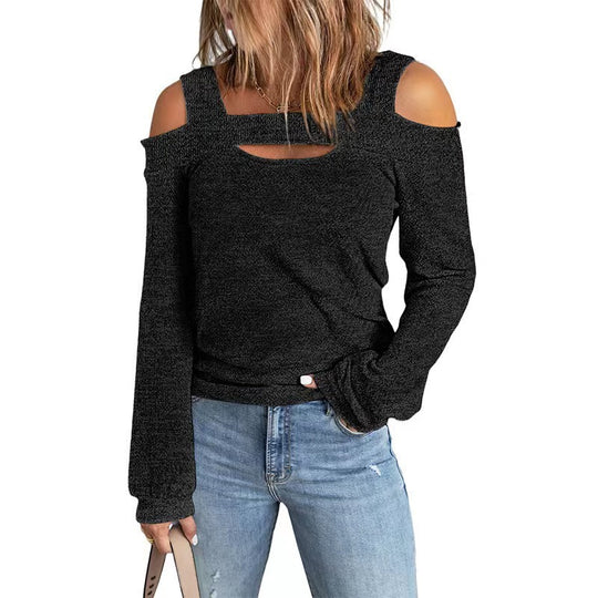 Damen Elegantes Langarmshirt mit asymmetrischem Cut-Out und modischem Schulterdesign EB