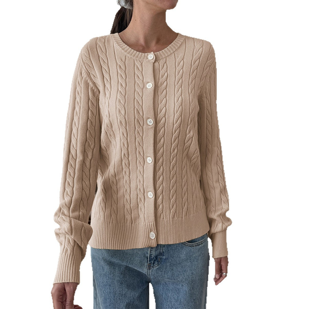 Damen nan Zopfstrick-Cardigan mit Rundhalsausschnitt, Knopfleiste und geripptem Abschluss EB