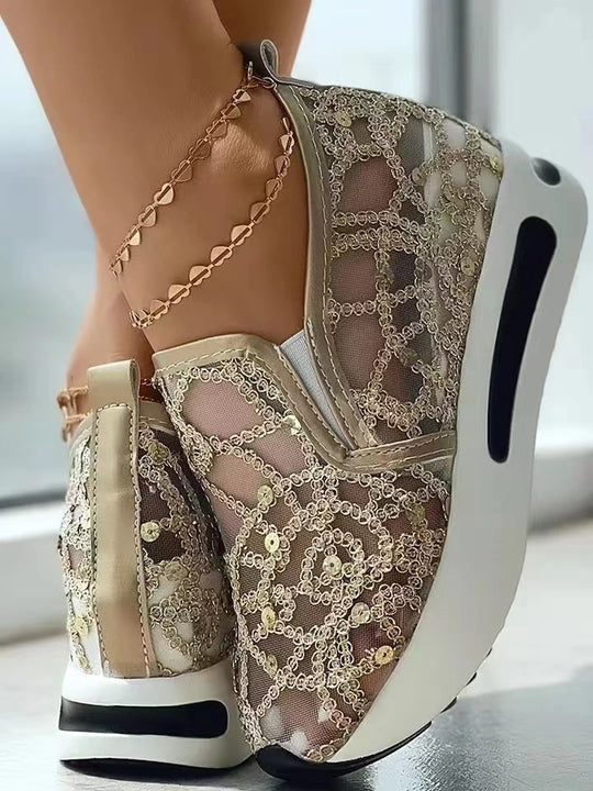Damen Sneakers mit modischem Netzdesign und glitzernden Akzenten EB