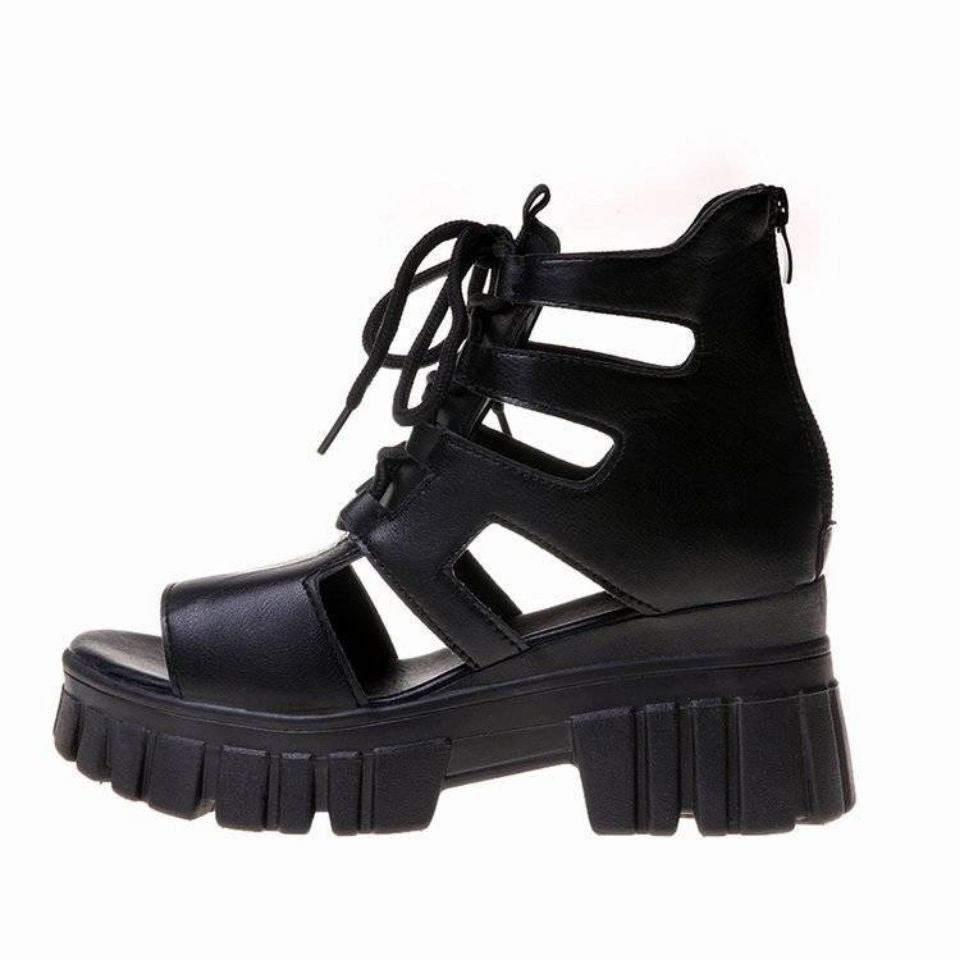 Damen Hochfrontige Schnürsandalen mit robustem Blockabsatz EB