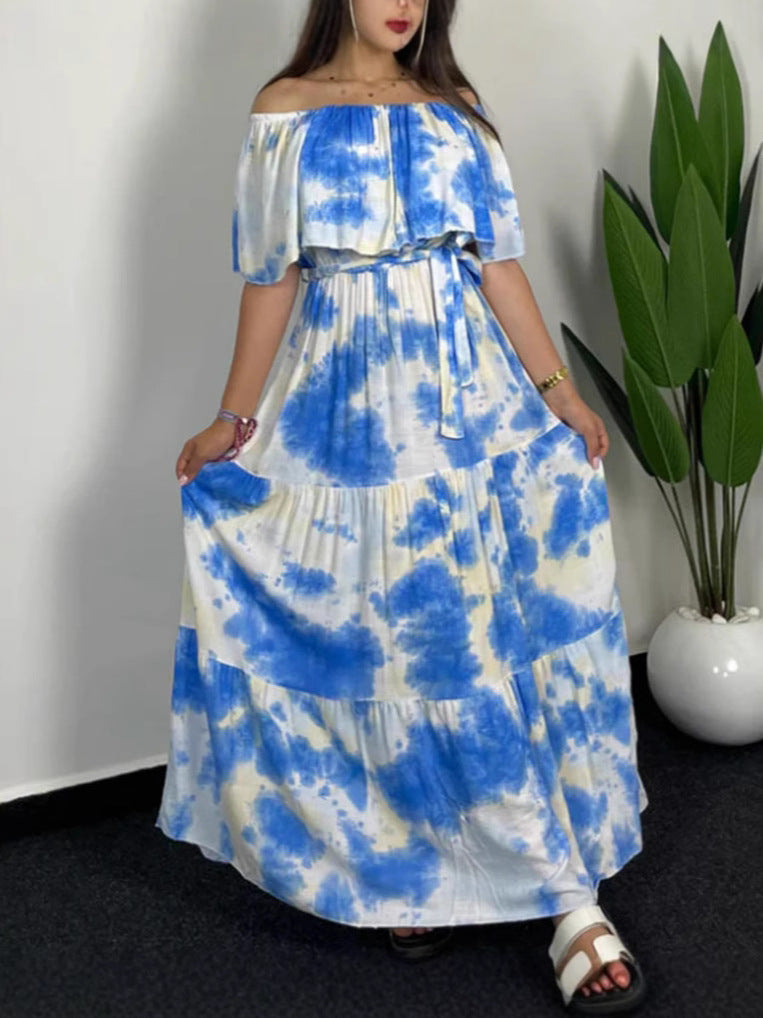 Damen Maxikleid mit Off-Shoulder-Design und geschmackvollem Bindegürtel EB