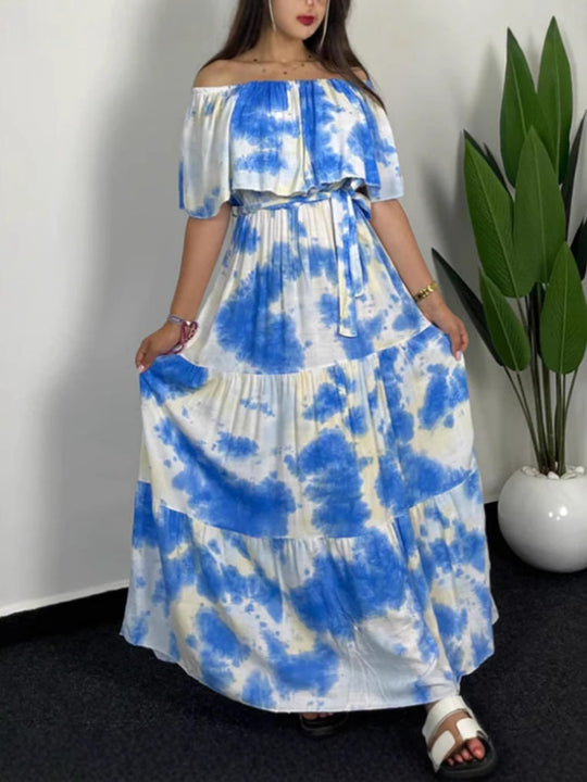 Damen Maxikleid mit Off-Shoulder-Design und geschmackvollem Bindegürtel EB