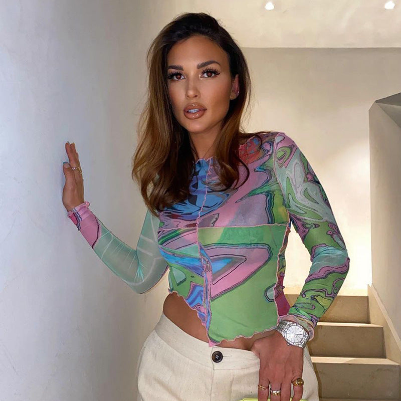 Damen Crop-Top mit kreativen grafischen Prints und tailliertem Schnitt EB