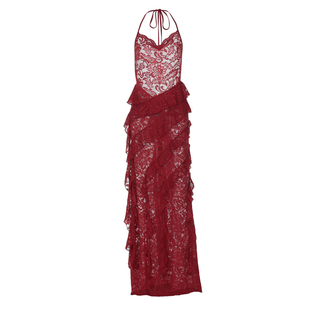 Damen Elegantes Abendkleid mit feiner Spitze und Rüschendetails EB