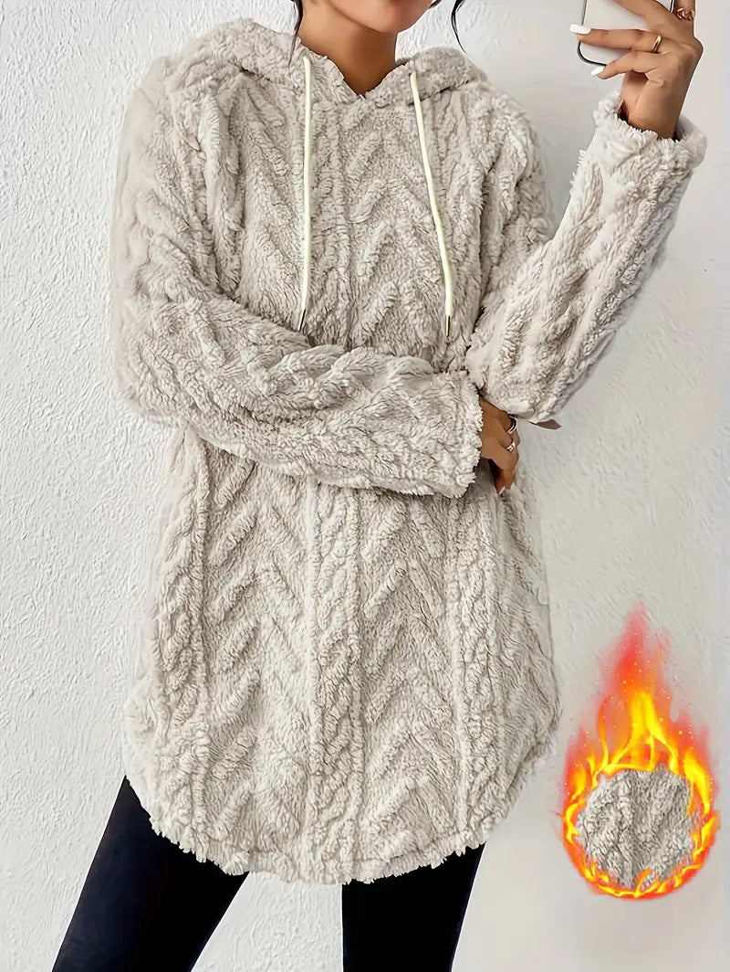 Damen Kapuzenpullover mit weichem Plüsch und modischem Zopfmuster EB