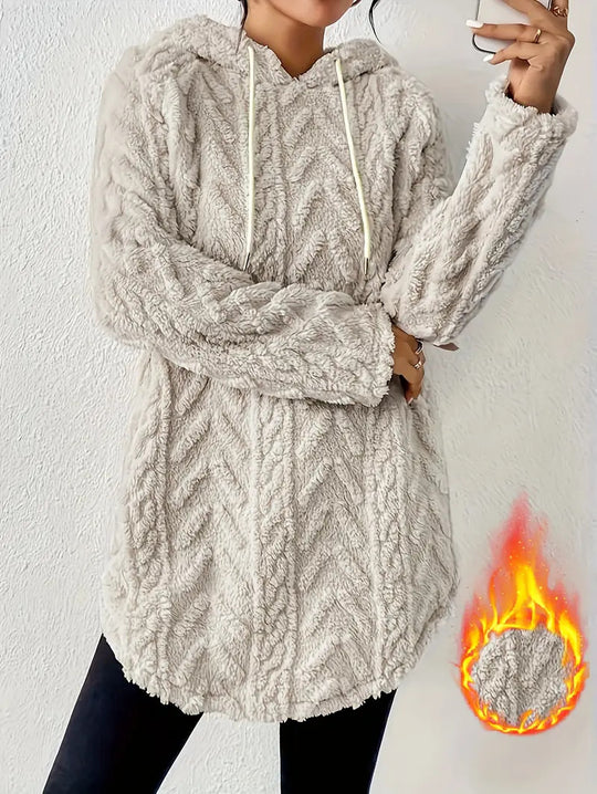 Damen Kapuzenpullover mit weichem Plüsch und modischem Zopfmuster EB