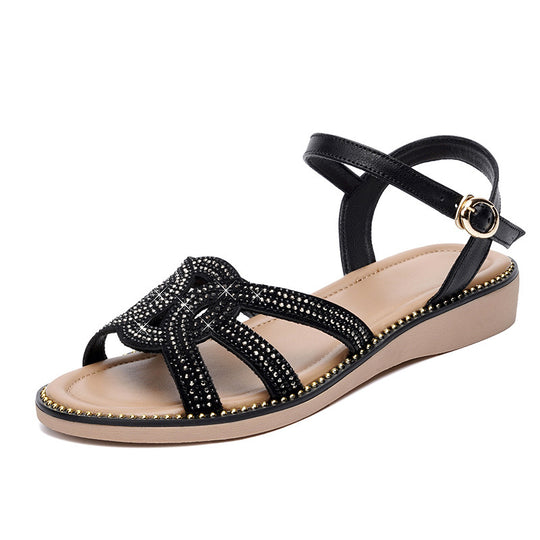 Damen Sandalen mit funkelndem Strass und verstellbarem Riemen EB