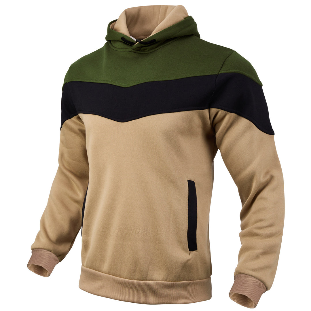 Herren nan Colorblock-Kapuzenpullover mit hohem Schalkragen, verdeckten Eingrifftaschen und gerippten Bündchen EB