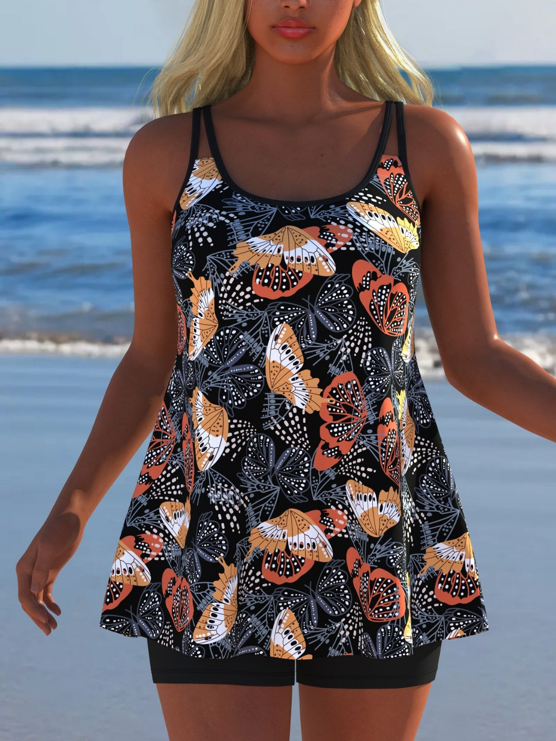Damen Schwimmanzug mit modischem A-Linien-Schnitt und floralem Design EB