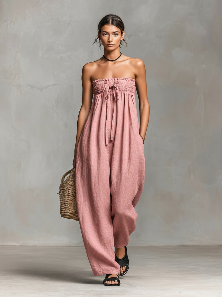 Damen Lässiges Jumpsuit mit elastischem Oberteil und weitem Bein EB