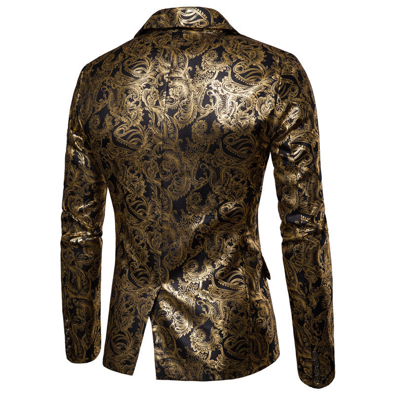 Herren exklusiver Paillettenblazer mit goldenen Verzierungen und modernem Schnitt EB