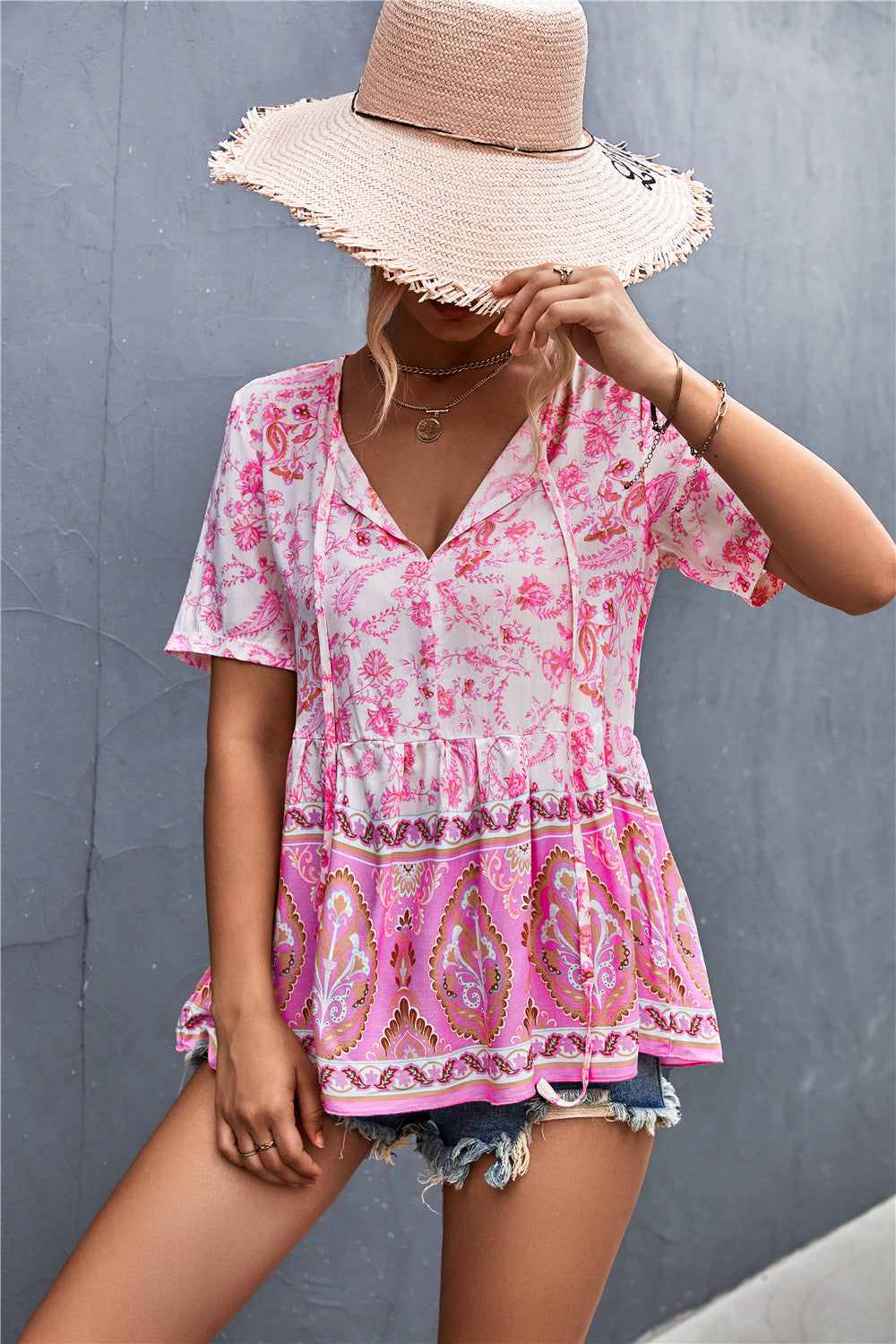Damen Bluse mit leichtem A-Linien-Schnitt und verspieltem Banddetail EB