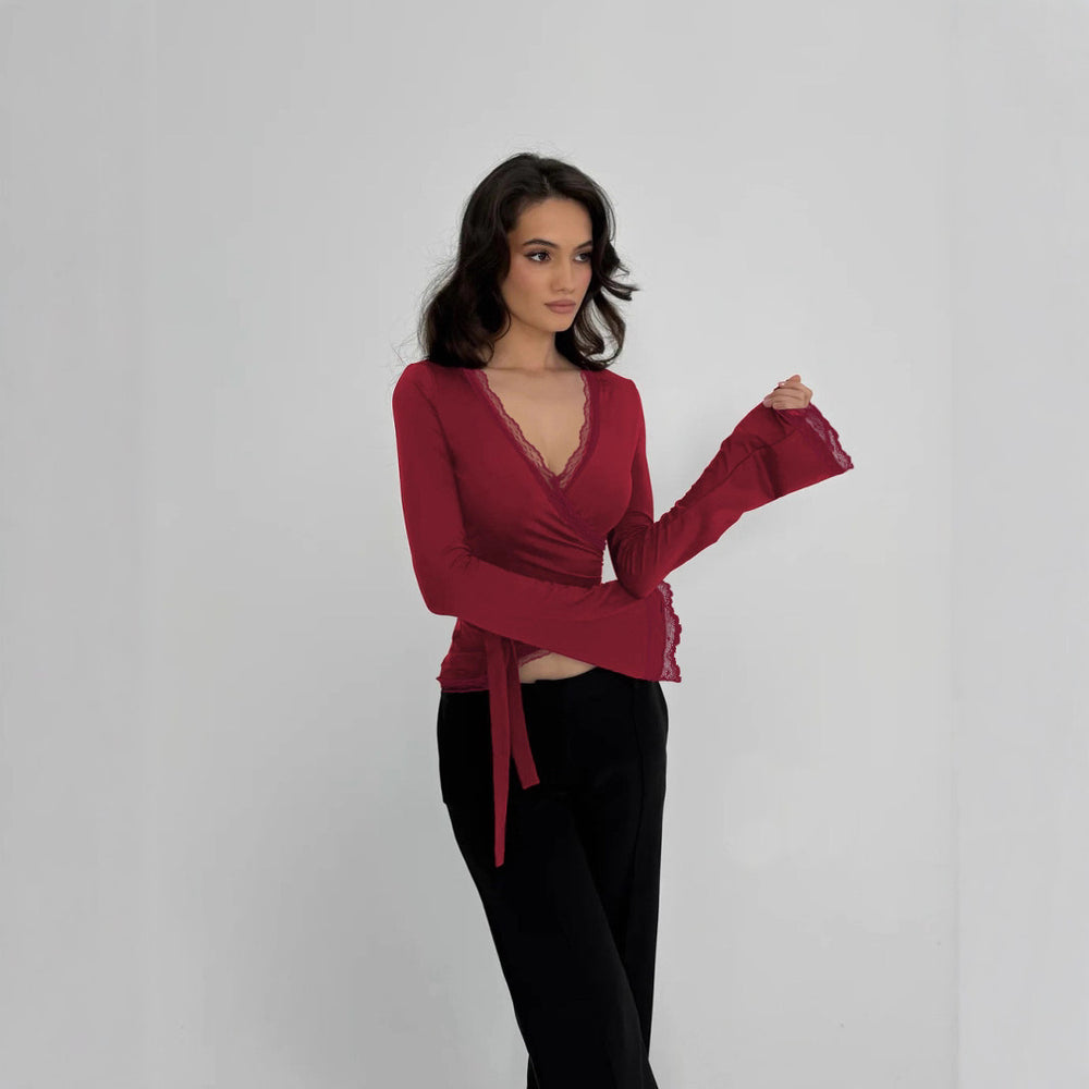 Damen Wickeloberteil mit eleganter Spitzenborte EB