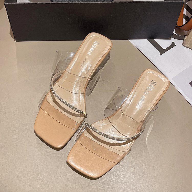 Damen elegante transparente High-Heelsandalen mit funkelndem Riemen EB