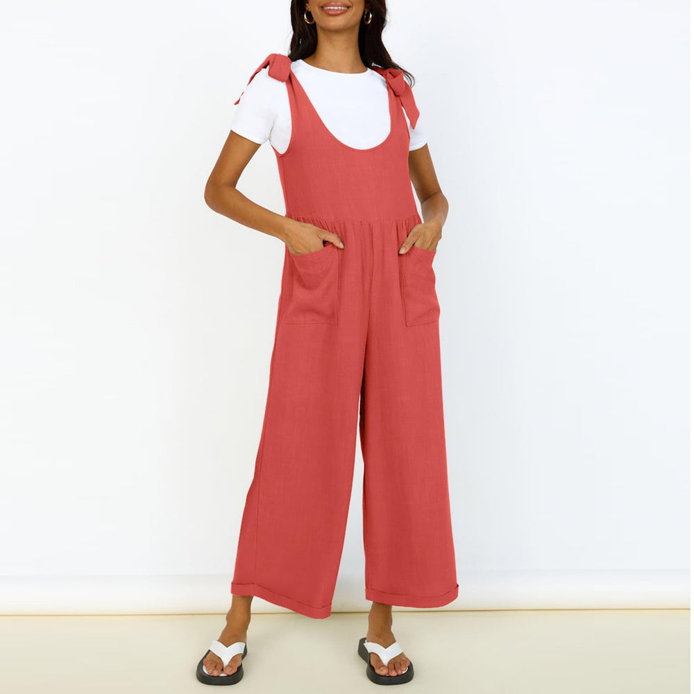 Damen Lässiger Jumpsuit mit verstellbaren Trägern und weitem Bein EB