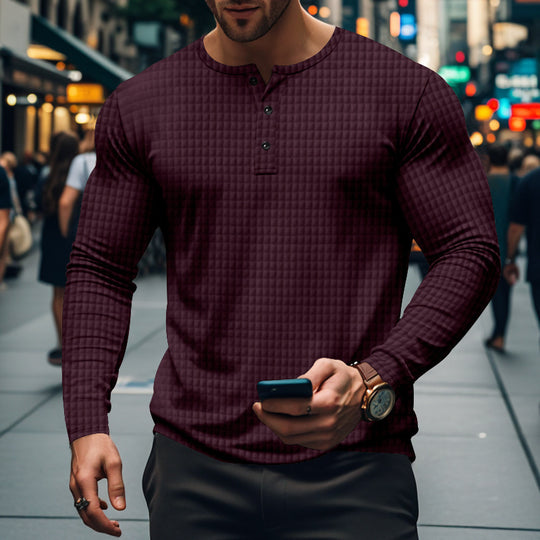 Herren Langarm-Hemd mit knopfbarem Kragen und strukturiertem Design EB