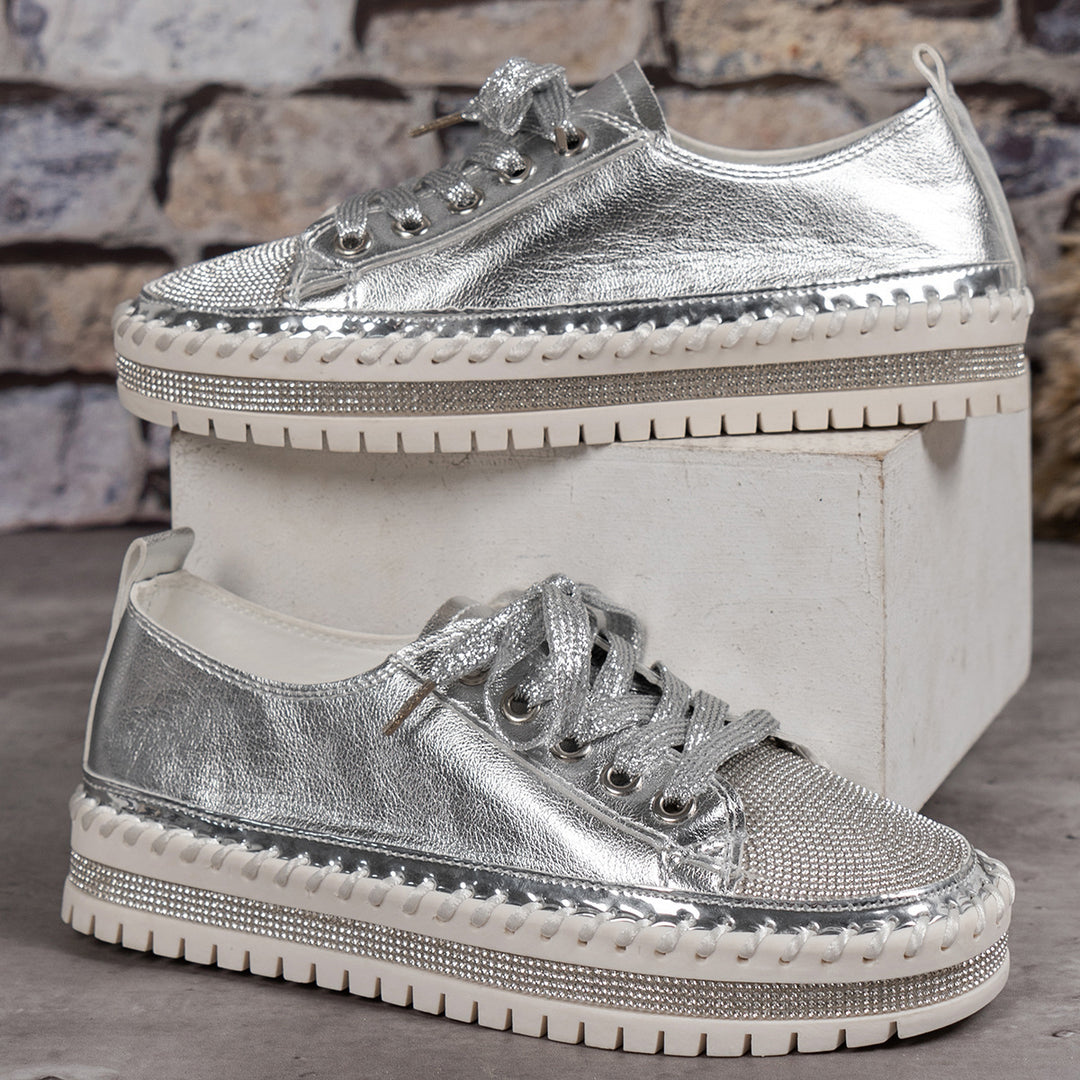 Damen Sneaker mit glitzerndem Material und robuster Sohle EB