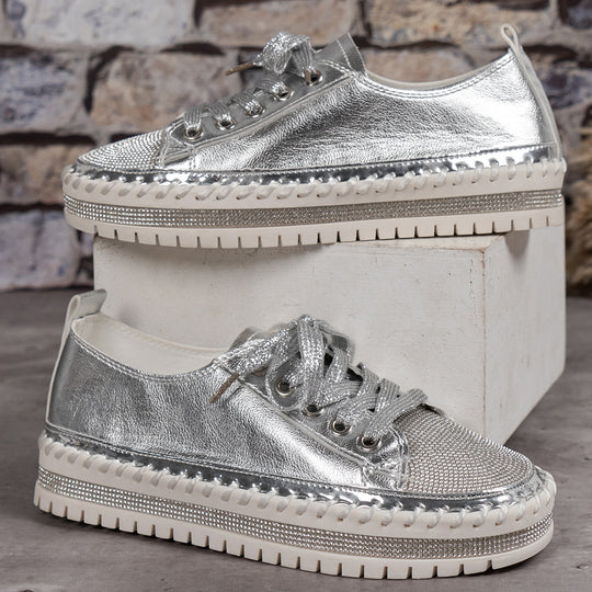 Damen Sneaker mit glitzerndem Material und robuster Sohle EB