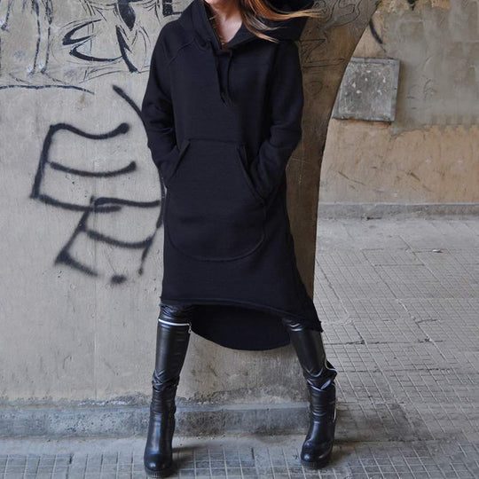 Damen nan Oversize Kapuzenkleid mit hohem Rückensaum, Kängurutasche und lässigem Streetstyle-Schnitt EB