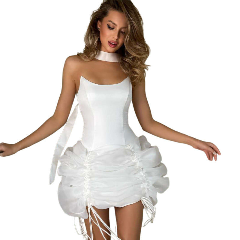 Damen Minikleid mit raffiniertem Drapierungsdesign und verstellbaren Trägern EB