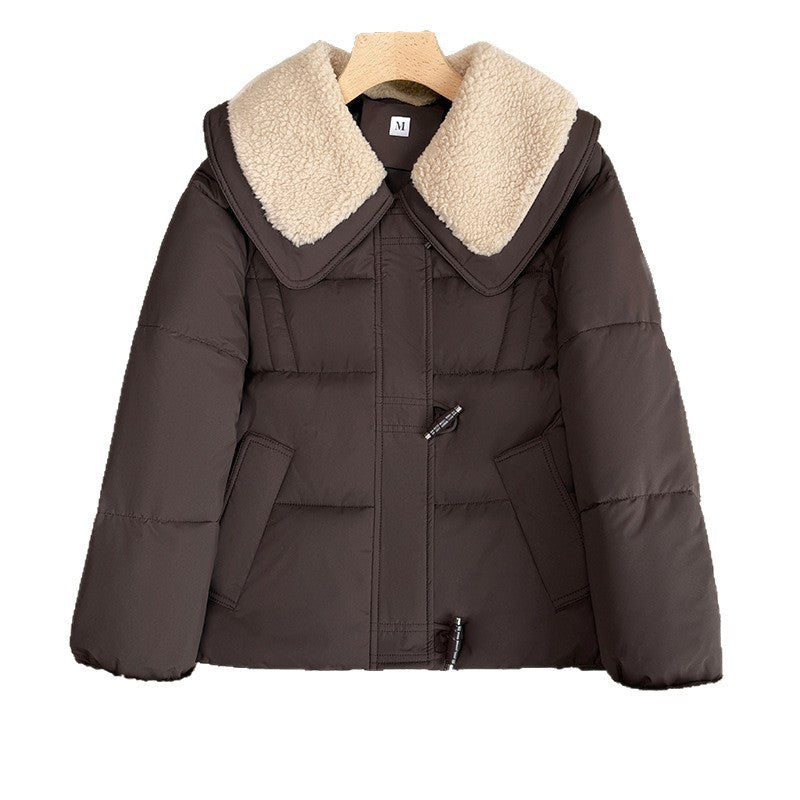 Damen nan kurzer wattierter Steppblouson mit voluminösem Teddykragen und Umschlag-Teddybündchen EB