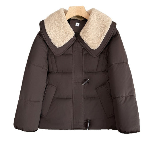 Damen nan kurzer wattierter Steppblouson mit voluminösem Teddykragen und Umschlag-Teddybündchen EB