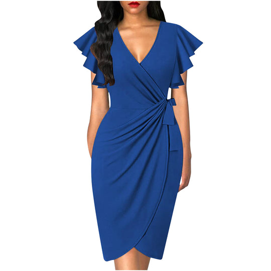Damen Wickelkleid mit Rüschendetails und elastischem Tailleneinsatz EB