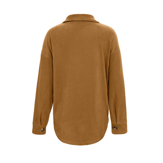 Damen Komfortable Overshirtjacke mit aufgesetzten Taschen und Knopfleiste EB