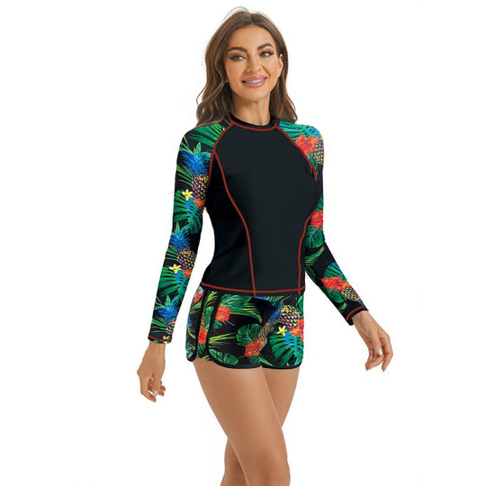 Damen Surfanzug-Set mit langärmeliger Oberteil und modischem Blumenmuster EB