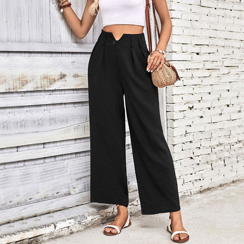 Damen weite High-Waist-Hose mit strukturiertem Obermaterial und eleganten Falten EB