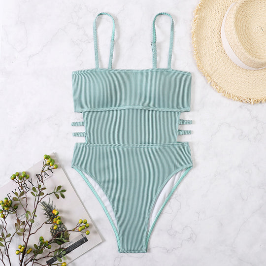 Damen Einteiler Badeanzug mit elegantem Rippendesign und figurschmeichelnder Silhouette EB