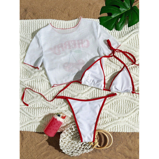 Damen Crop-Top Bikini-Set mit sportlichem Schnitt und Brasil-Print EB