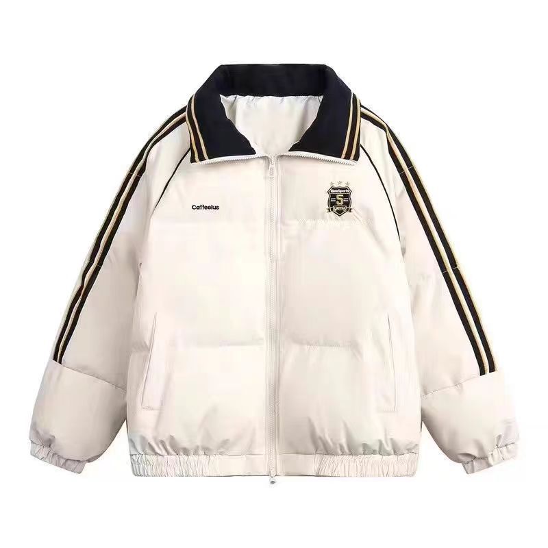 Damen Sportliche Pufferjacke mit kontrastierenden Streifen und hohem Kragen EB