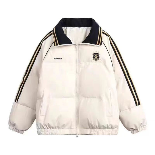 Damen Sportliche Pufferjacke mit kontrastierenden Streifen und hohem Kragen EB