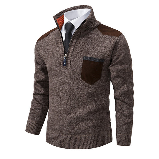 Herren eleganter Pullover mit Stehkragen und praktischer Brusttasche EB