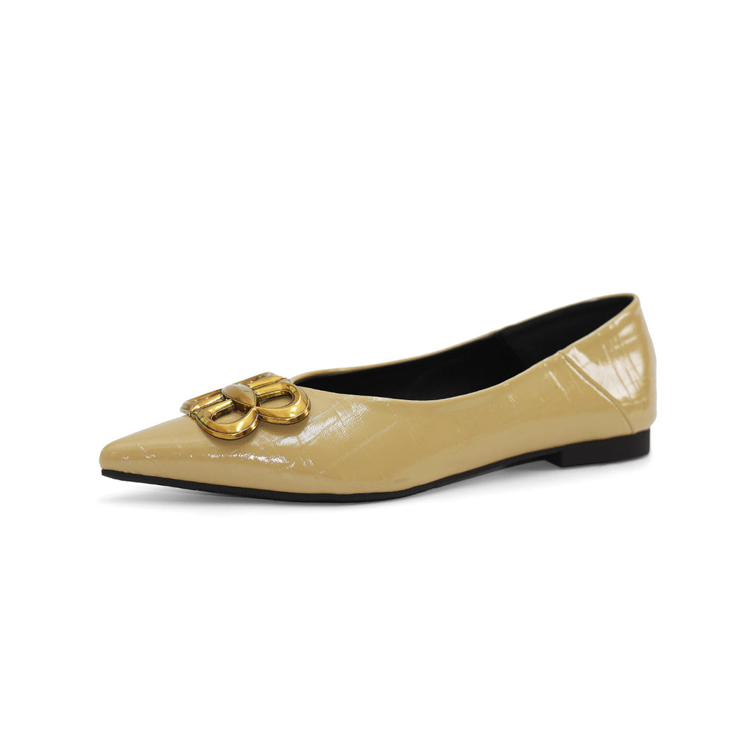 Damen Ballerinas mit elegantem Spitzenbereich und luxuriösem Schnallenakzent EB