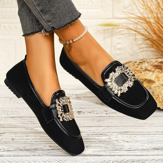 Damen elegante Ballerinas mit funkelnder Schmuckapplikation EB