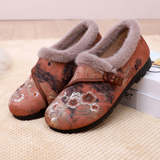 Damen Warme Hausschuhe mit floralem Design und kuscheligem Innenfutter EB