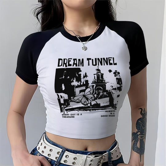 Damen Cropped T-Shirt mit auffälligem Druckdesign EB