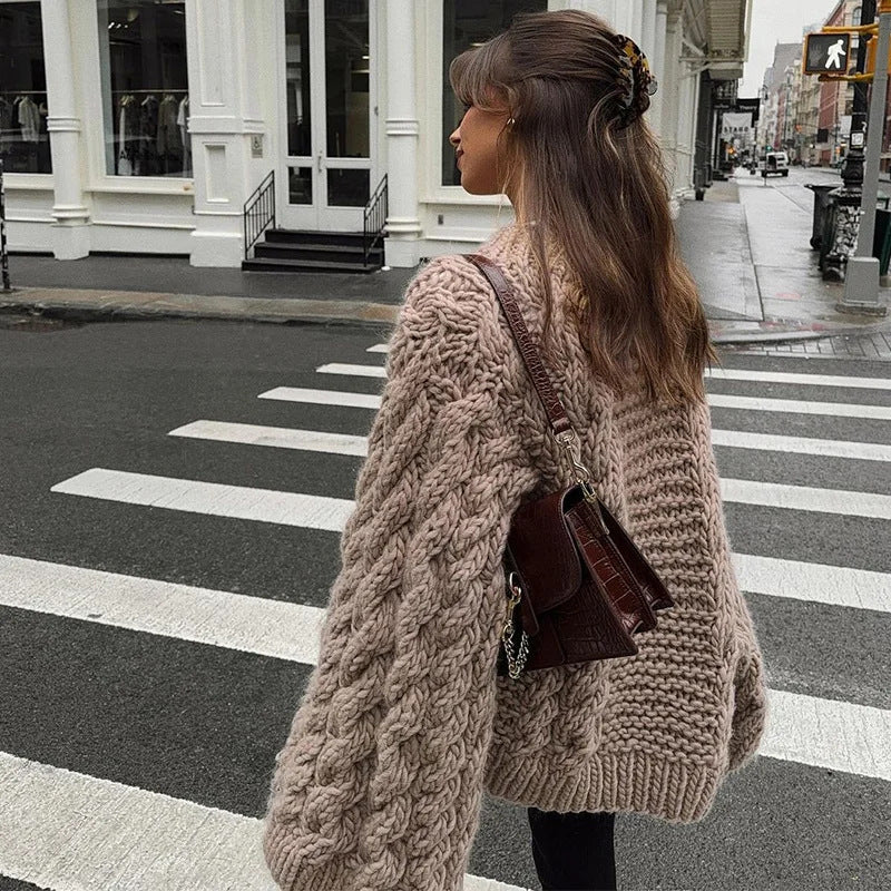Damen Oversized Strickpullover mit strukturiertem Zopfdesign EB