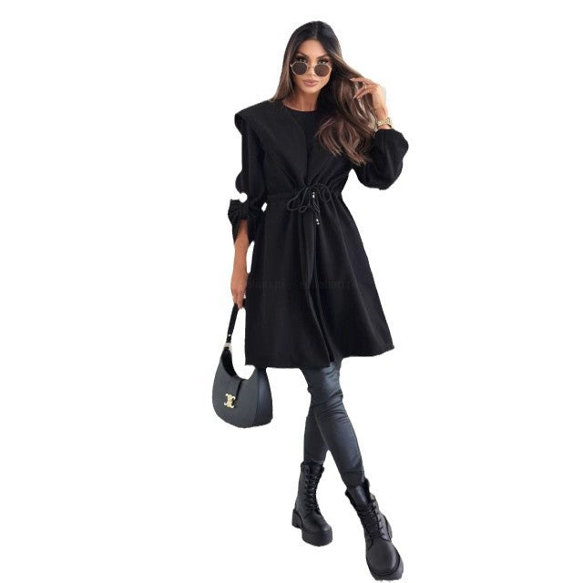 Damen lockerer Kapuzensweatcoat mit verstellbarem Taillenzug und eleganten Details EB