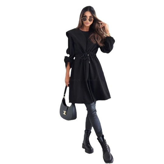 Damen lockerer Kapuzensweatcoat mit verstellbarem Taillenzug und eleganten Details EB
