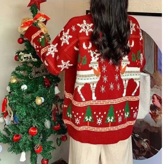 Damen festlicher Winterpullover mit Weihnachtsmotiven EB