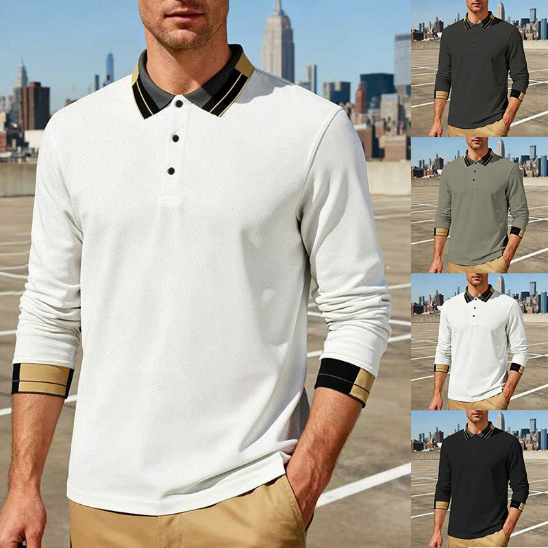 Herren nan langärmeliges Poloshirt mit Kontrastkragen und gerippten Manschetten EB