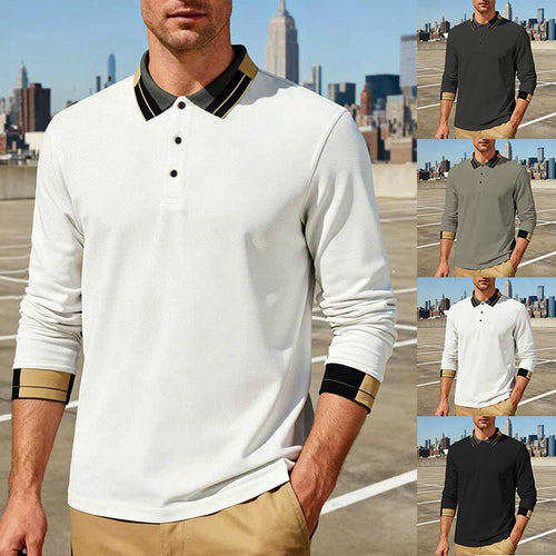 Herren nan langärmeliges Poloshirt mit Kontrastkragen und gerippten Manschetten EB