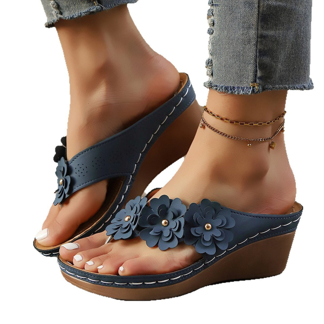 Damen Wedge-Zehentrenner mit floralen Applikationen EB