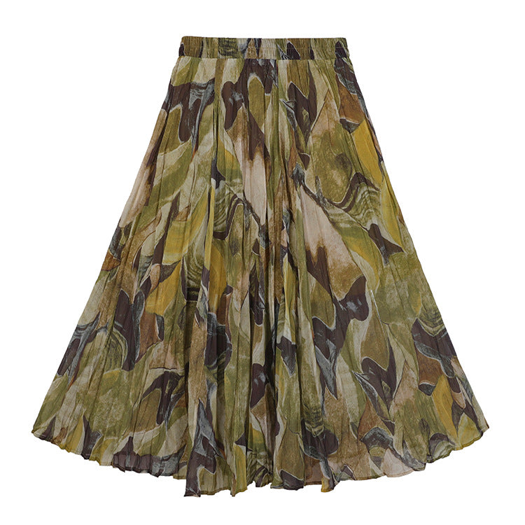 Damen  fein gefalteter Midirock mit Vintage Blumenprint und elastischem Taillenbund EB
