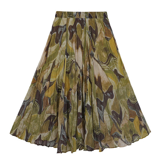 Damen  fein gefalteter Midirock mit Vintage Blumenprint und elastischem Taillenbund EB